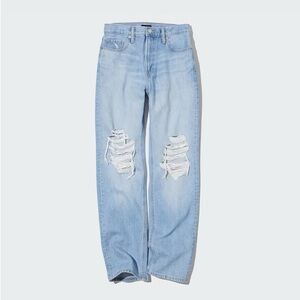 Uniqlo Distressed Light Blue Straight Leg Jeans